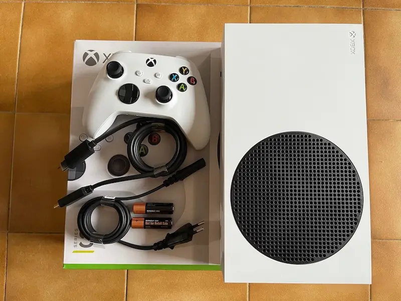 Xbox Series S with all accessories included - controller, cables, and packaging