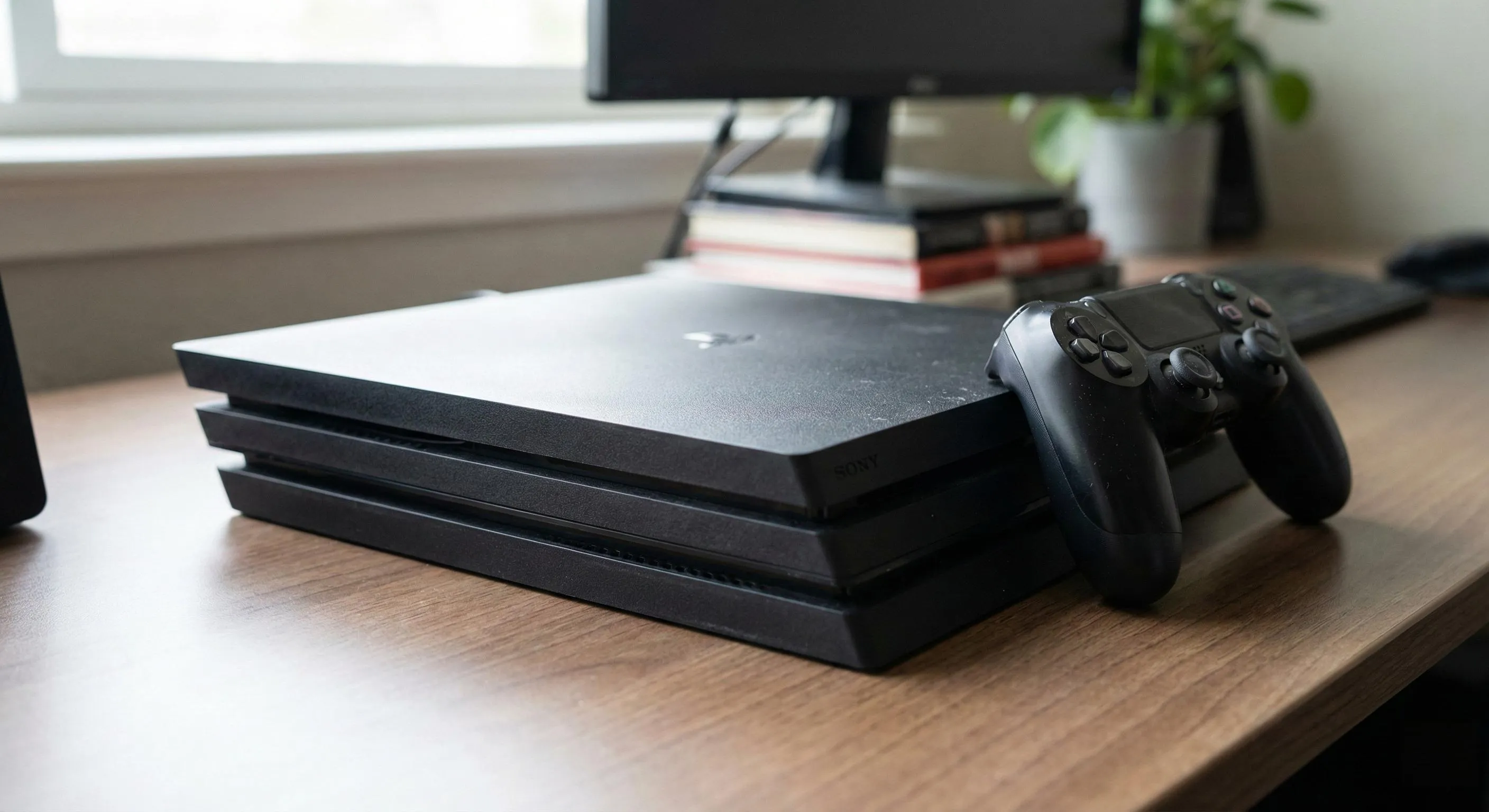 PS4 Pro console with controller and cables