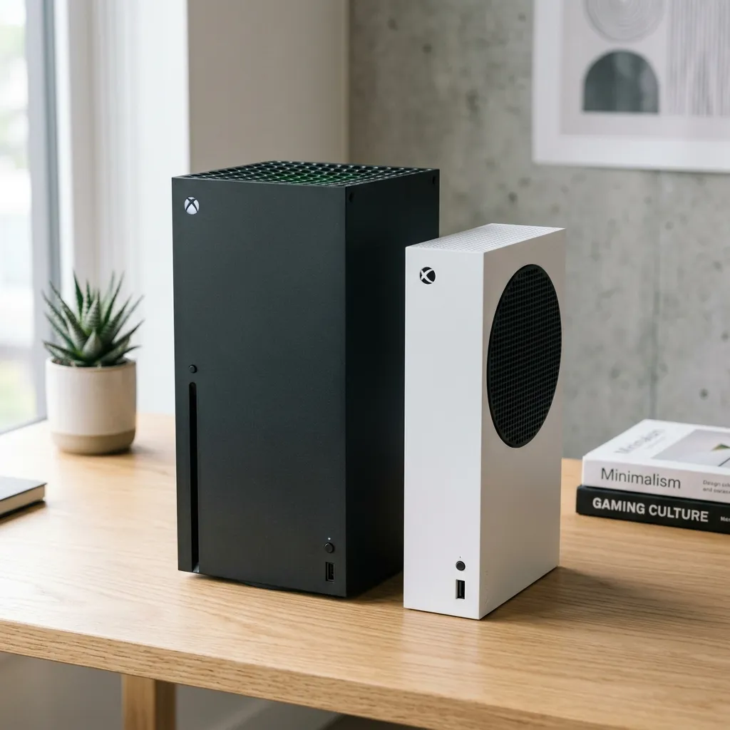 Xbox Series X and Xbox Series S consoles sitting side-by-side